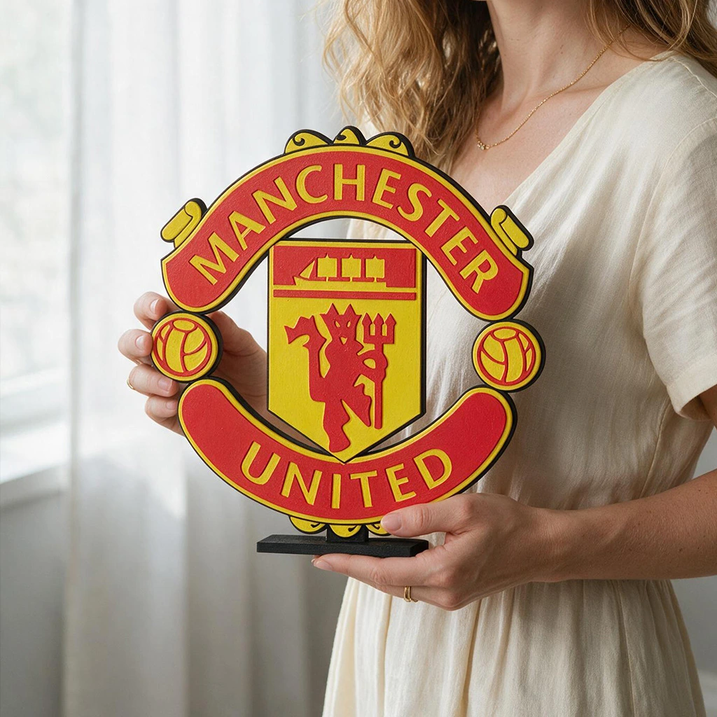 Деревянная объемная эмблема футбольного клуба Manchester United для интерьера