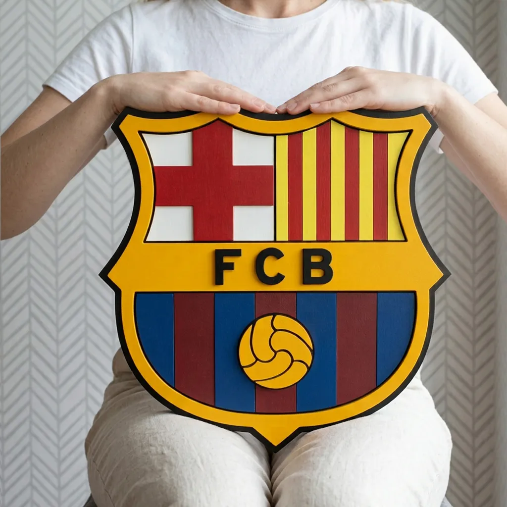 Деревянный логотип FC Barcelona из берёзовой фанеры